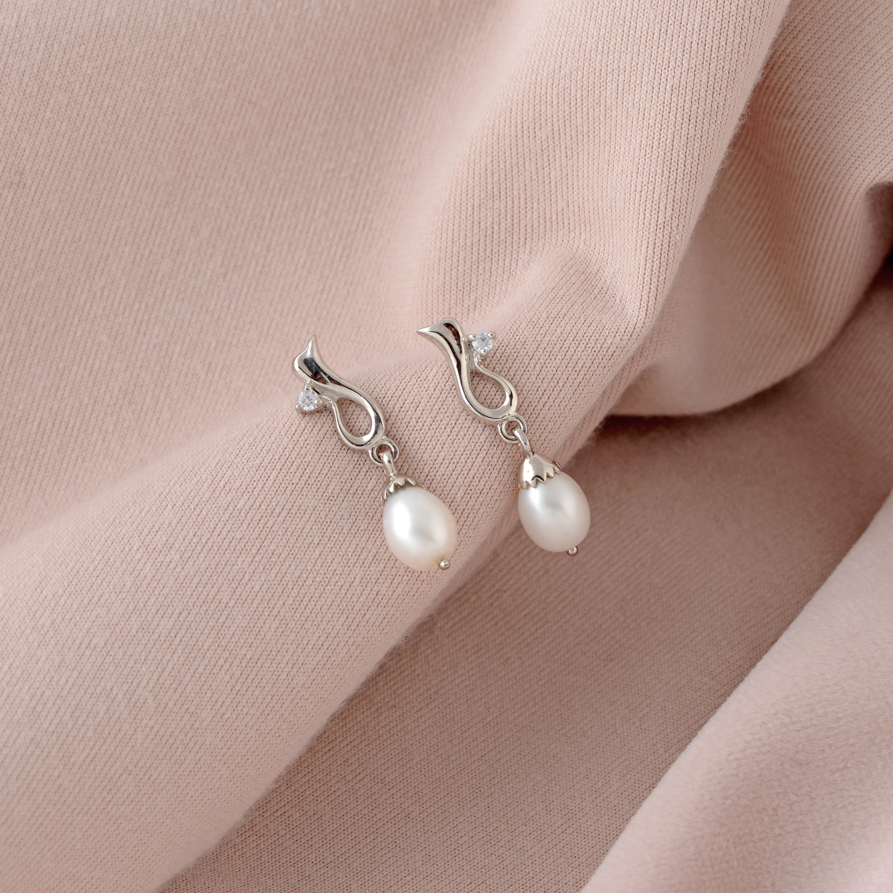 Lustrous Essence: Freshwater Pearl Drop Earrings - Krishna Jewellers Pearls and Gems